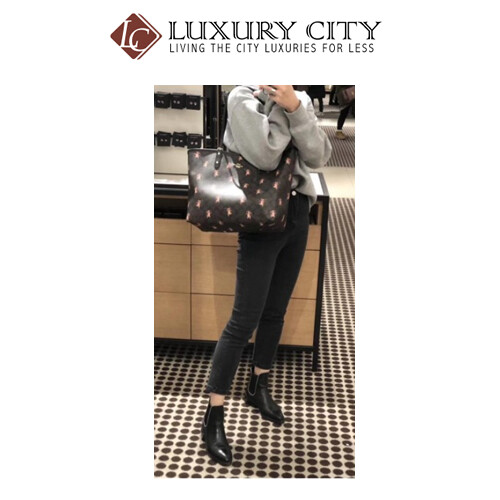 [Luxury City] Coach Reversible City Tote In Signature Canvas With Party Mouse Print Brown/Mahogany Coach-F80231