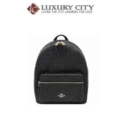 [Luxury City] Coach Medium Charlie Backpack In Signature Leather Black Coach-F49498