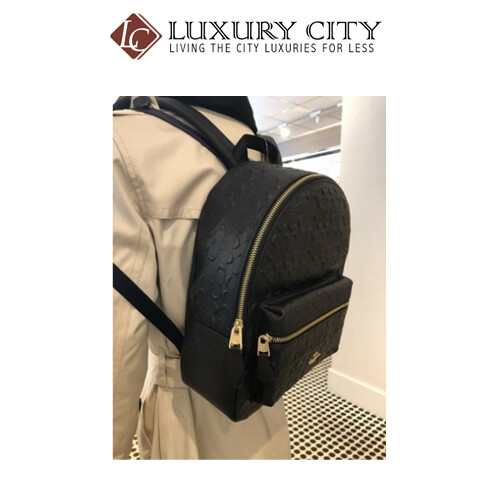 [Luxury City] Coach Medium Charlie Backpack In Signature Leather Black Coach-F49498