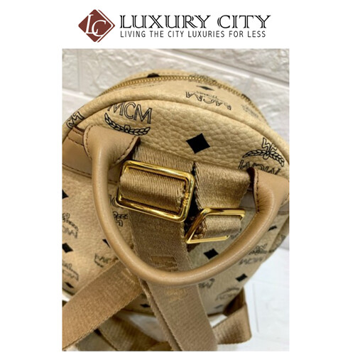 [Luxury City] Preloved Authentic Mcm Studded Mini Backpack Beige