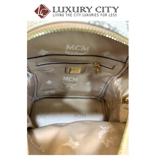 [Luxury City] Preloved Authentic Mcm Studded Mini Backpack Beige