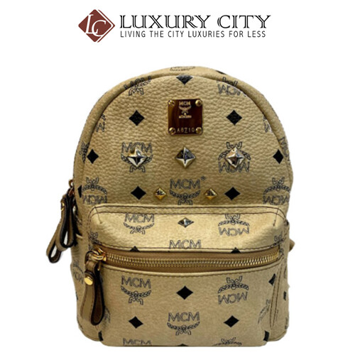 [Luxury City] Preloved Authentic Mcm Studded Mini Backpack Beige