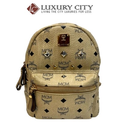 [Luxury City] Preloved Authentic Mcm Studded Mini Backpack Beige