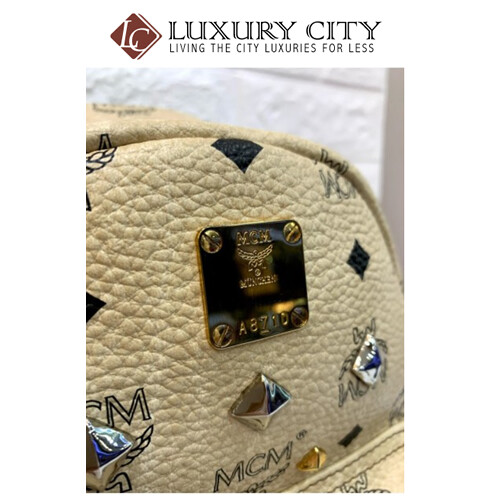 [Luxury City] Preloved Authentic Mcm Studded Mini Backpack Beige