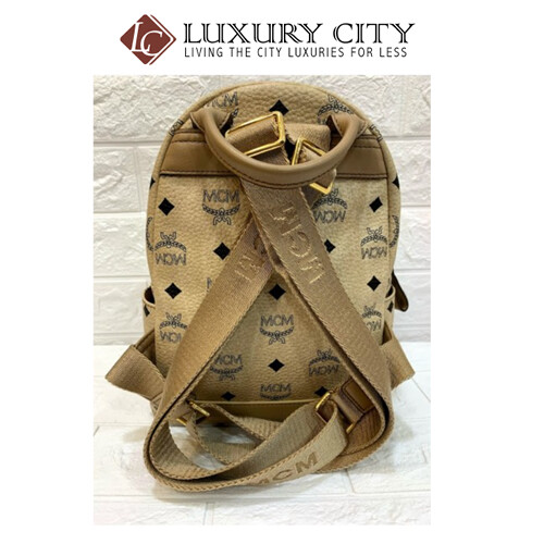 [Luxury City] Preloved Authentic Mcm Studded Mini Backpack Beige