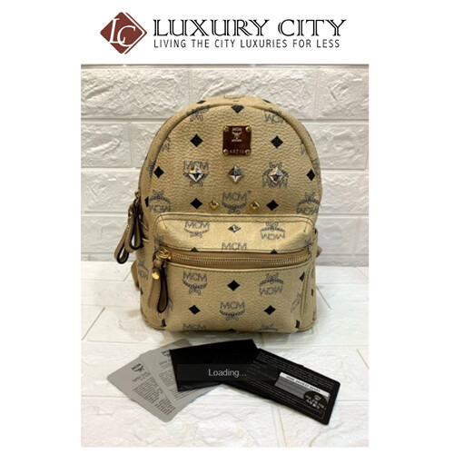 [Luxury City] Preloved Authentic Mcm Studded Mini Backpack Beige