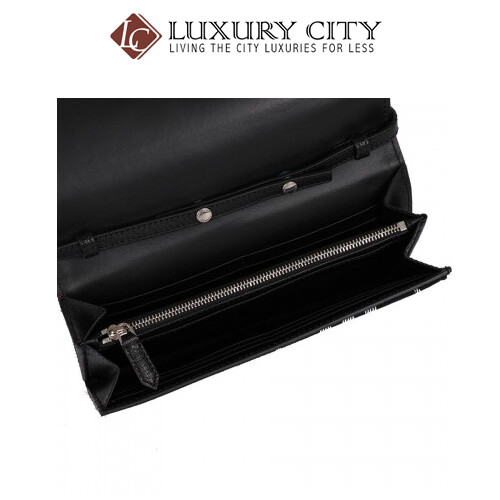 [Luxury City] Burberry Leather Trim Haymarket Check Wallet With Chain in Light Elderberry Burberry-40609781