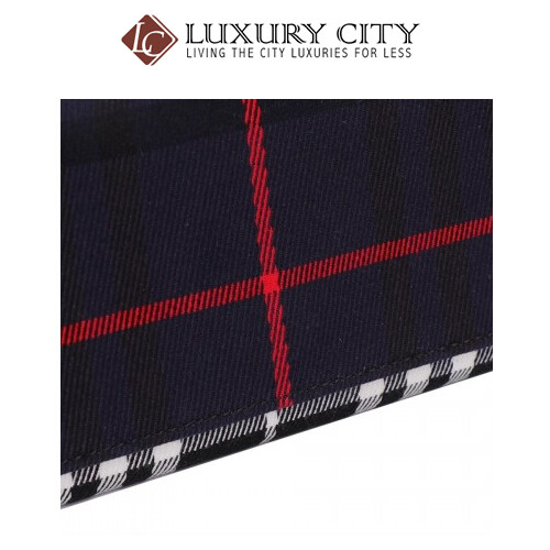 [Luxury City] Burberry Leather Trim Haymarket Check Wallet With Chain in Light Elderberry Burberry-40609781