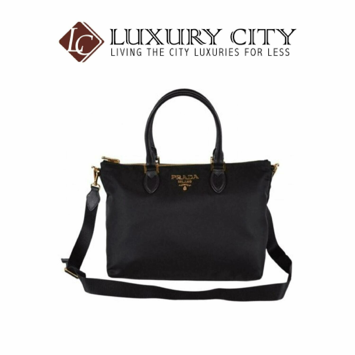 [Luxury City] Prada Borsa A Mano Black Nylon 2-Way Zip Purse Handbag Bag Prada-1BA278