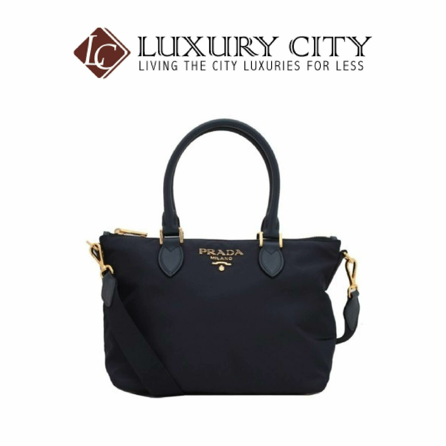 Luxury City] Prada Tessuto Nylon & Saffiano Leather Satchel Bag Dark Blue  Prada-1BA275