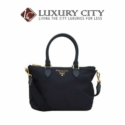[Luxury City] Prada Tessuto Nylon &amp; Saffiano Leather Satchel Bag Dark Blue Prada-1BA275