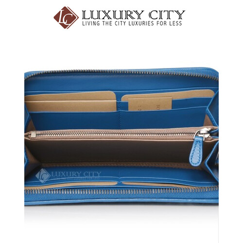 [Luxury City] Bottega Veneta Intrecciato Nappa Zip Around Wallet Blue