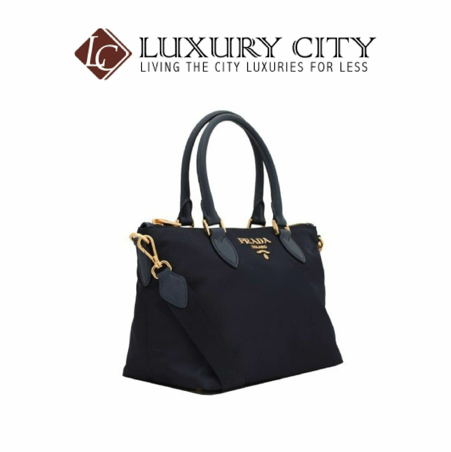 [Luxury City] Prada Tessuto Nylon &amp; Saffiano Leather Satchel Bag Dark Blue Prada-1BA275