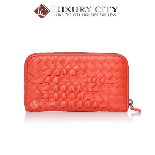 [Luxury City] Bottega Veneta Intrecciato Nappa Zip Around Wallet Coral