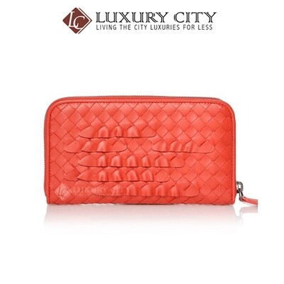 [Luxury City] Bottega Veneta Intrecciato Nappa Zip Around Wallet Coral