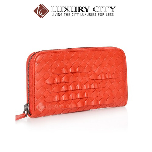 [Luxury City] Bottega Veneta Intrecciato Nappa Zip Around Wallet Coral