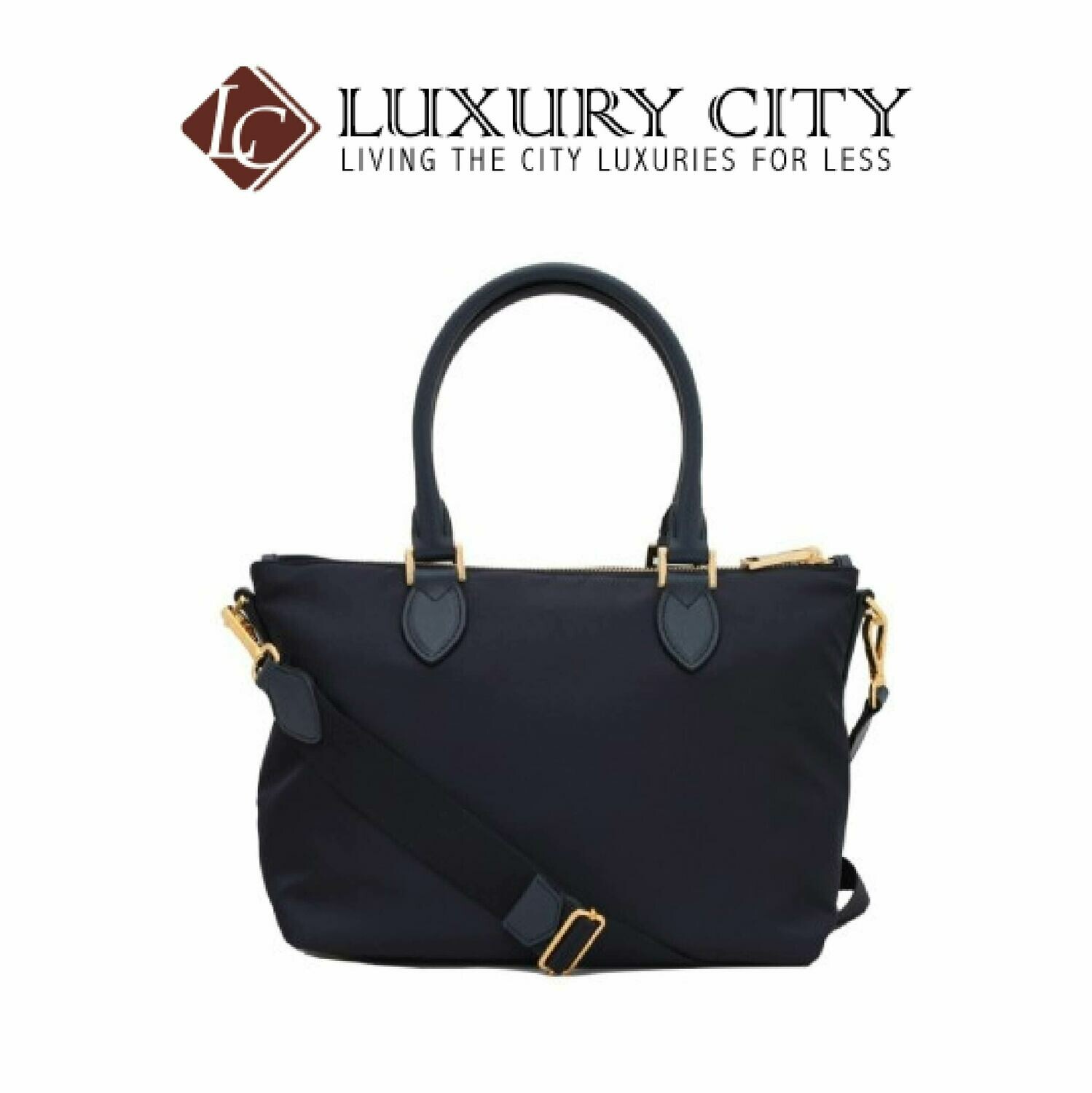 [Luxury City] Prada Tessuto Nylon &amp; Saffiano Leather Satchel Bag Dark Blue Prada-1BA275