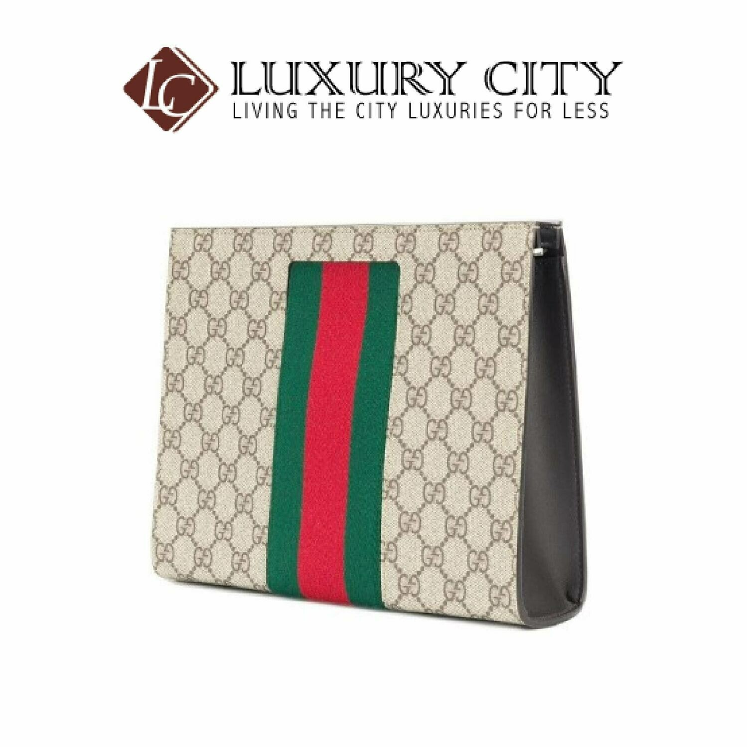 [Luxury City] Gucci GG Supreme Web Pouch Light Brown/Sand Gucci- 475316