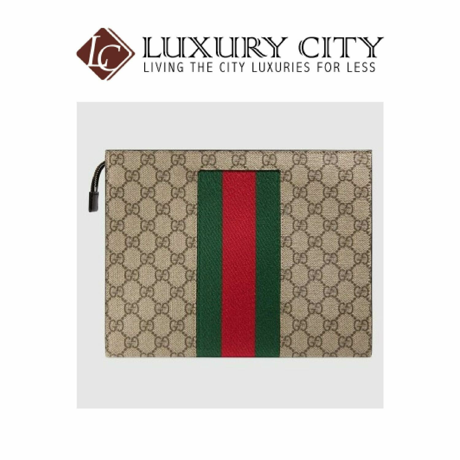 [Luxury City] Gucci GG Supreme Web Pouch Light Brown/Sand Gucci- 475316