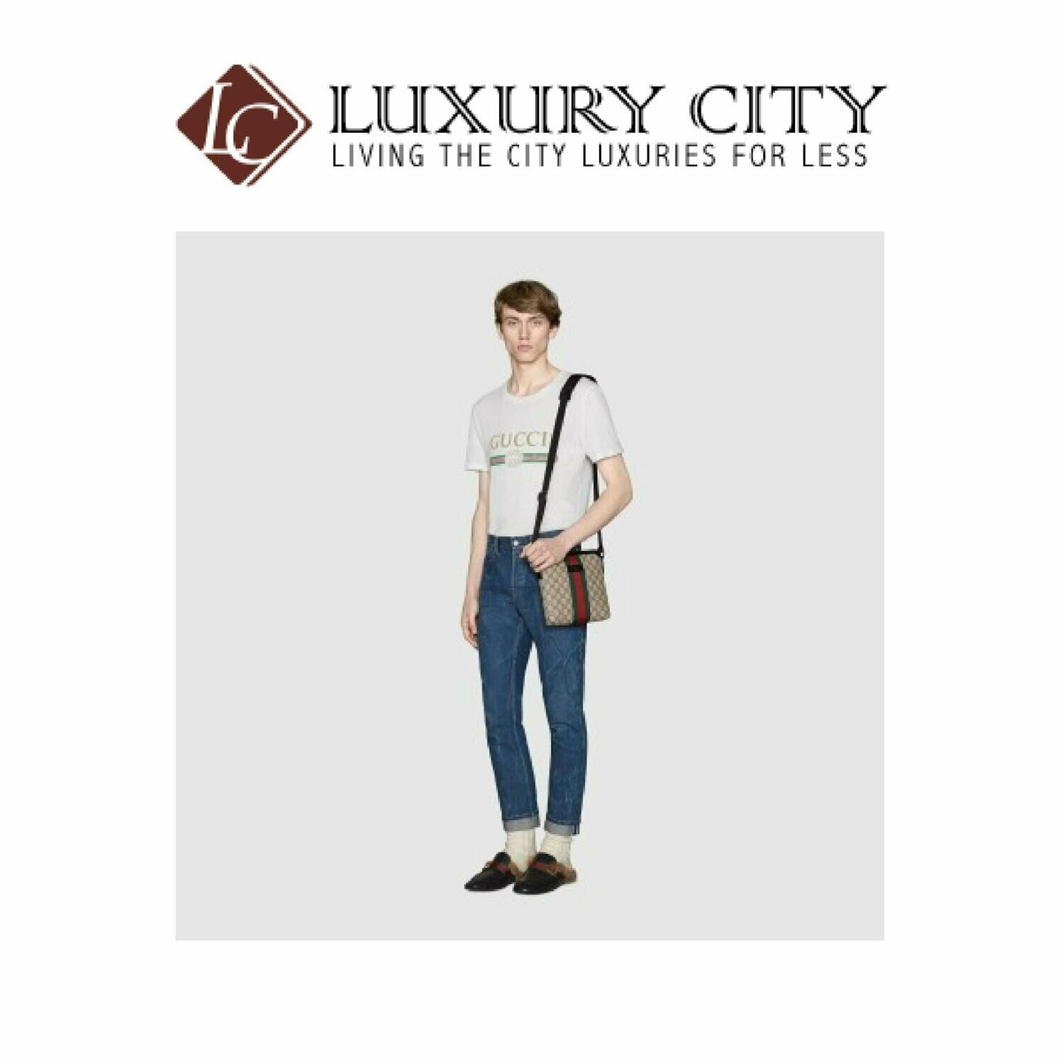 [Luxury City] Gucci Web GG Supreme Flat Messenger Light Brown/Sand Gucci- 471454