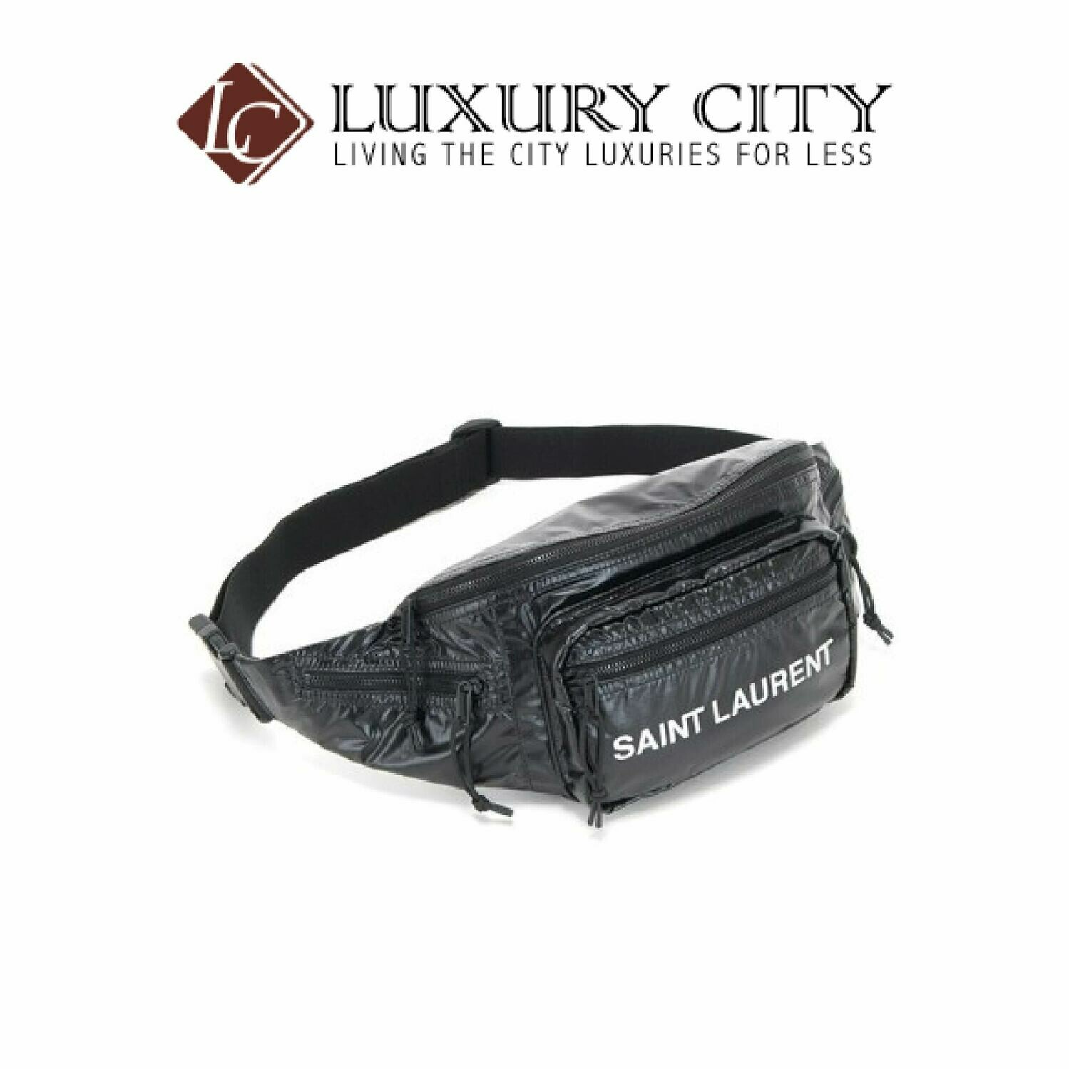 [Luxury City] Saint Laurent Nuxx Body Bag In Nylon With A Saint Laurent Print Black YSL- 581375