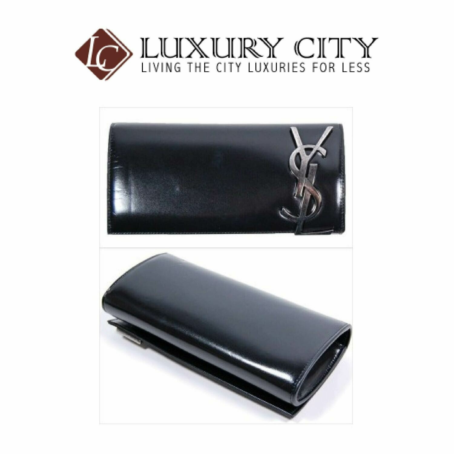 [Luxury City] Saint Laurent Clutch Bag Smoking Clutch YSL Logo Metal Plate Black YSL- 481787