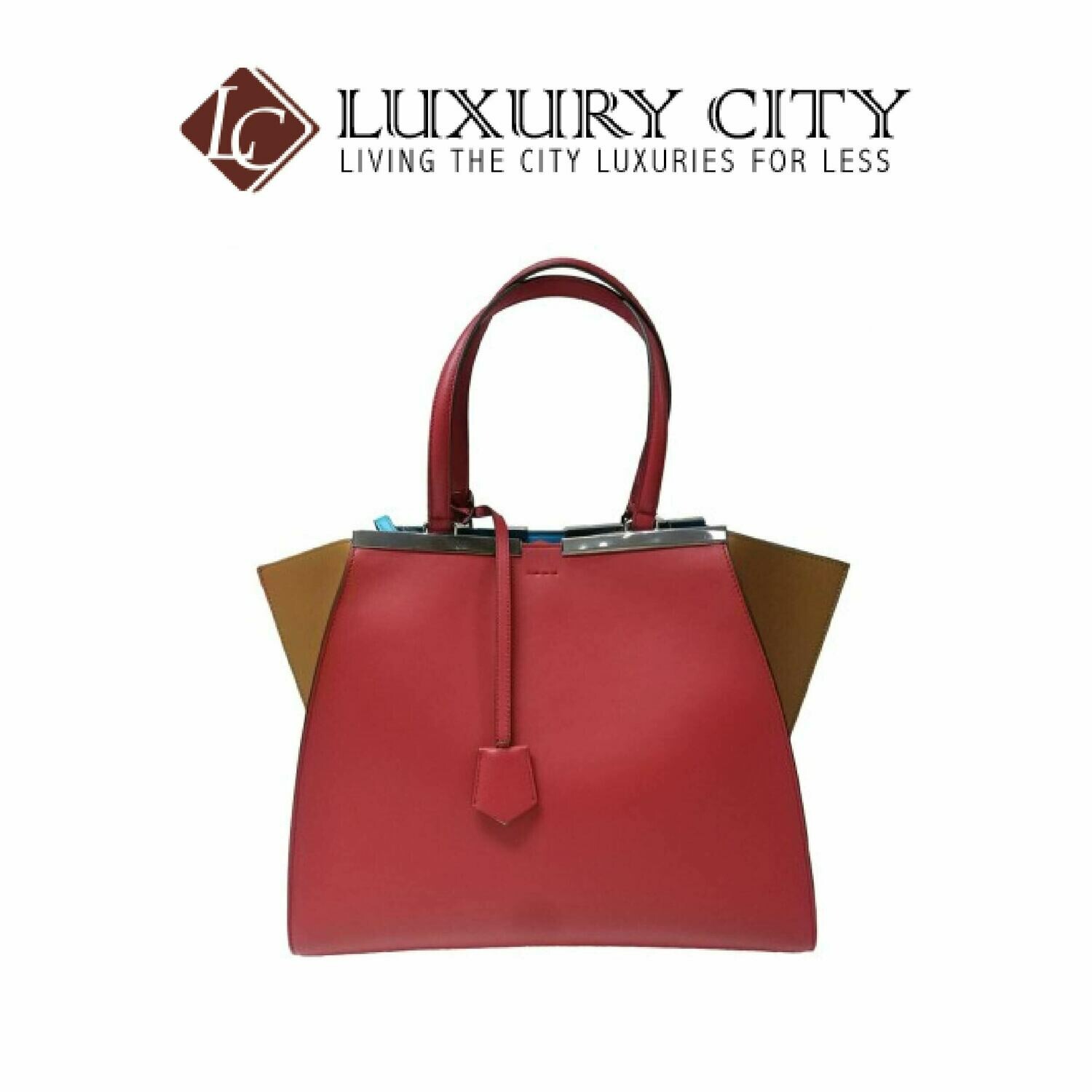 [Luxury City] Fendi Black/Plaster Leather Grande 3Jours Tote Bag 8BH280 - Red/Brown