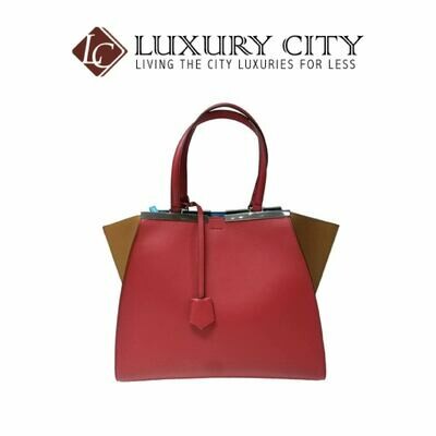 [Luxury City] Fendi Black/Plaster Leather Grande 3Jours Tote Bag 8BH280 - Red/Brown