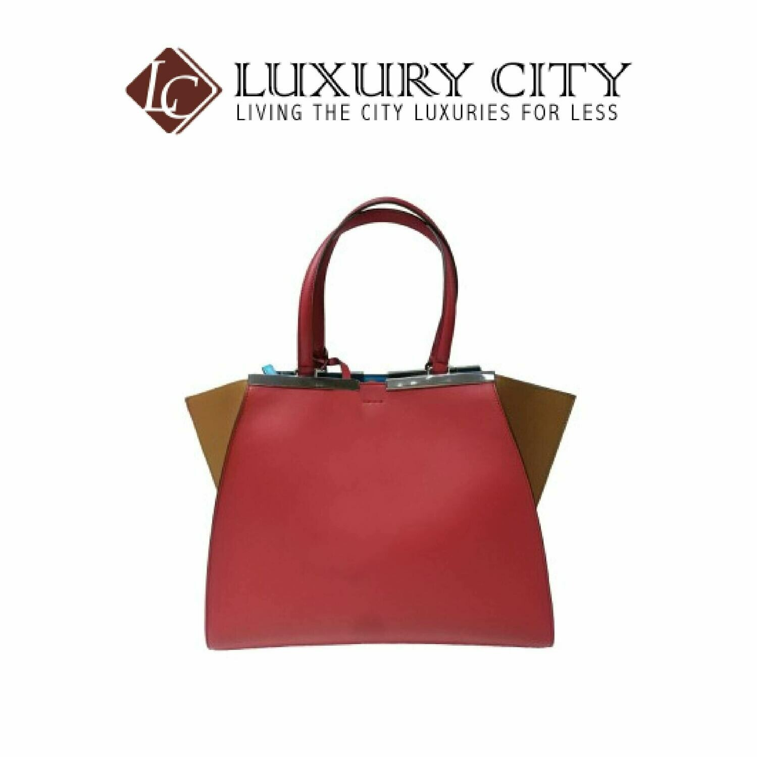 [Luxury City] Fendi Black/Plaster Leather Grande 3Jours Tote Bag 8BH280 - Red/Brown