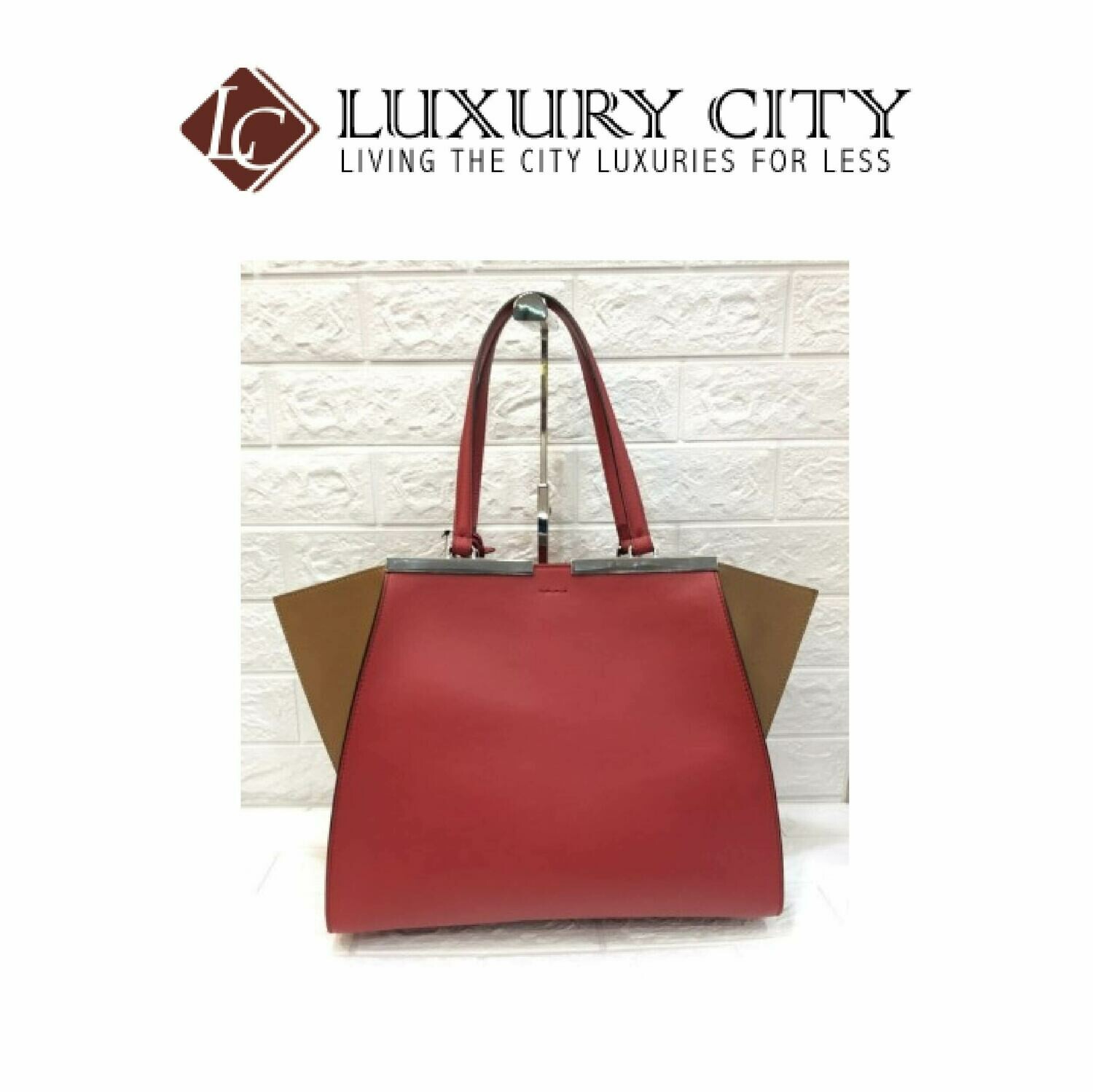 [Luxury City] Fendi Black/Plaster Leather Grande 3Jours Tote Bag 8BH280 - Red/Brown