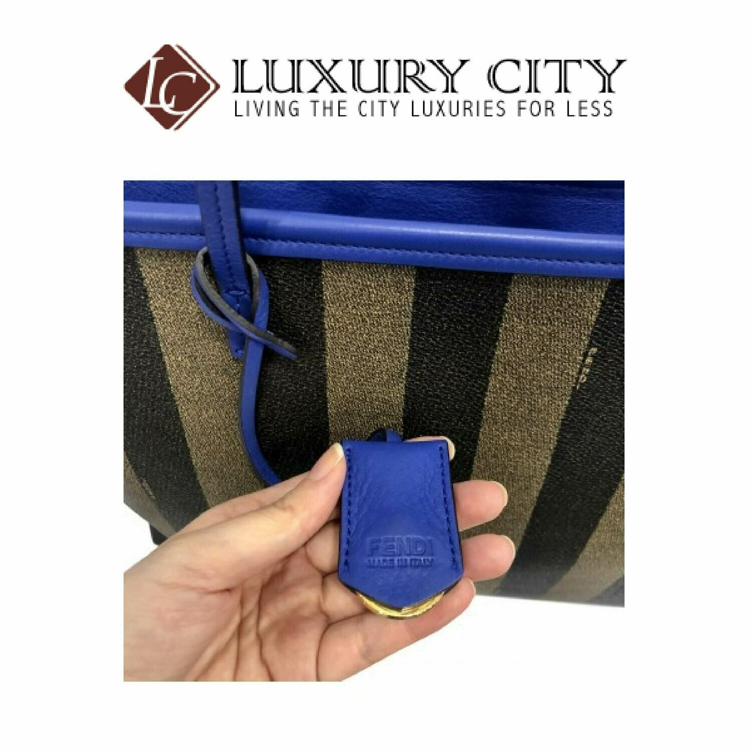 [Luxury City] Fendi Tobacco/Blue Pequin- Striped Roll Tote Blue Fendi- 8BH185