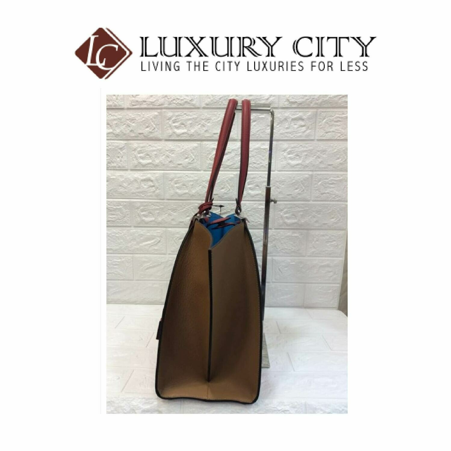 [Luxury City] Fendi Black/Plaster Leather Grande 3Jours Tote Bag 8BH280 - Red/Brown