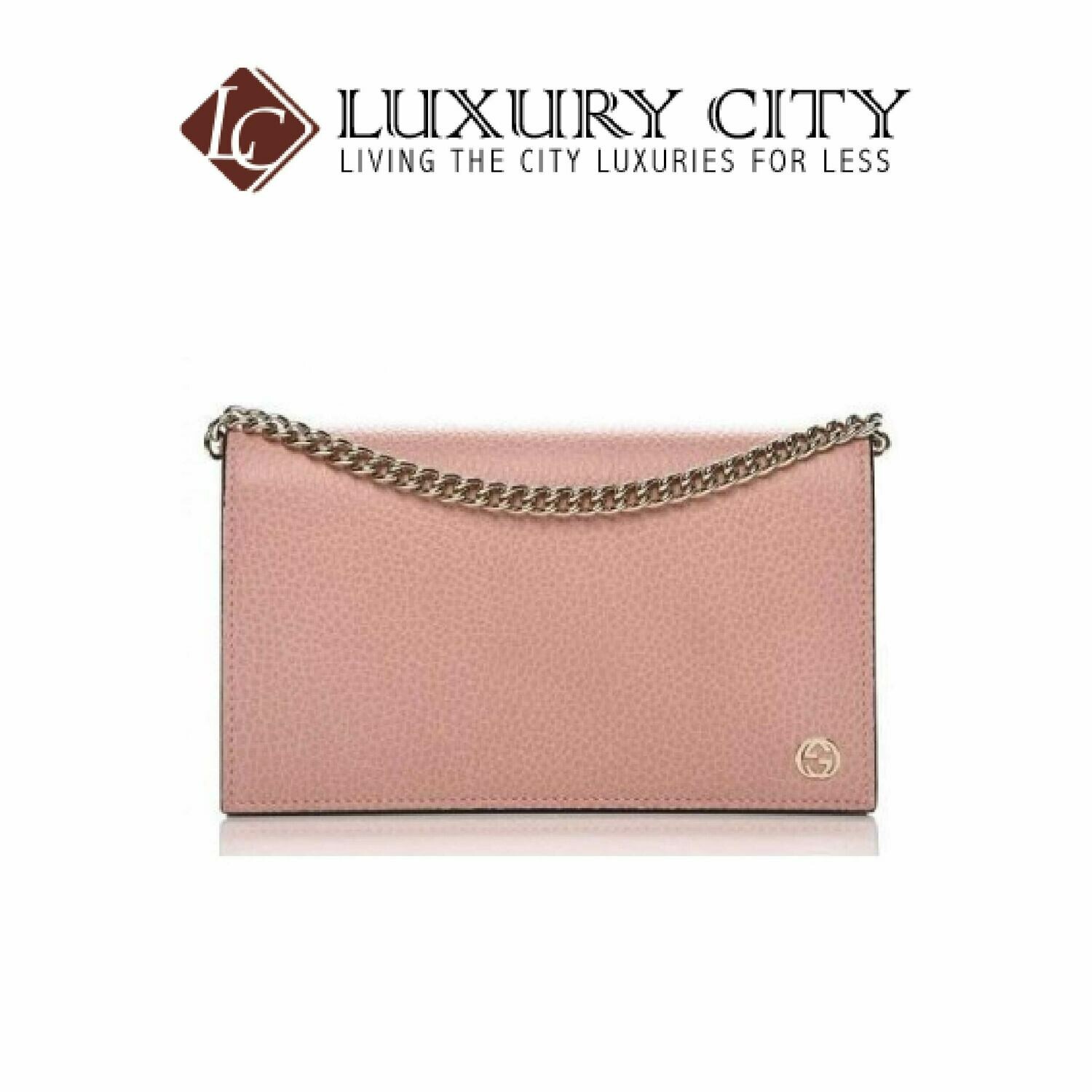 [Luxury City] Gucci Soft Pink Dollar Calf Pebbled Leather Wallet Chain Purse Handbag Gucci-493075