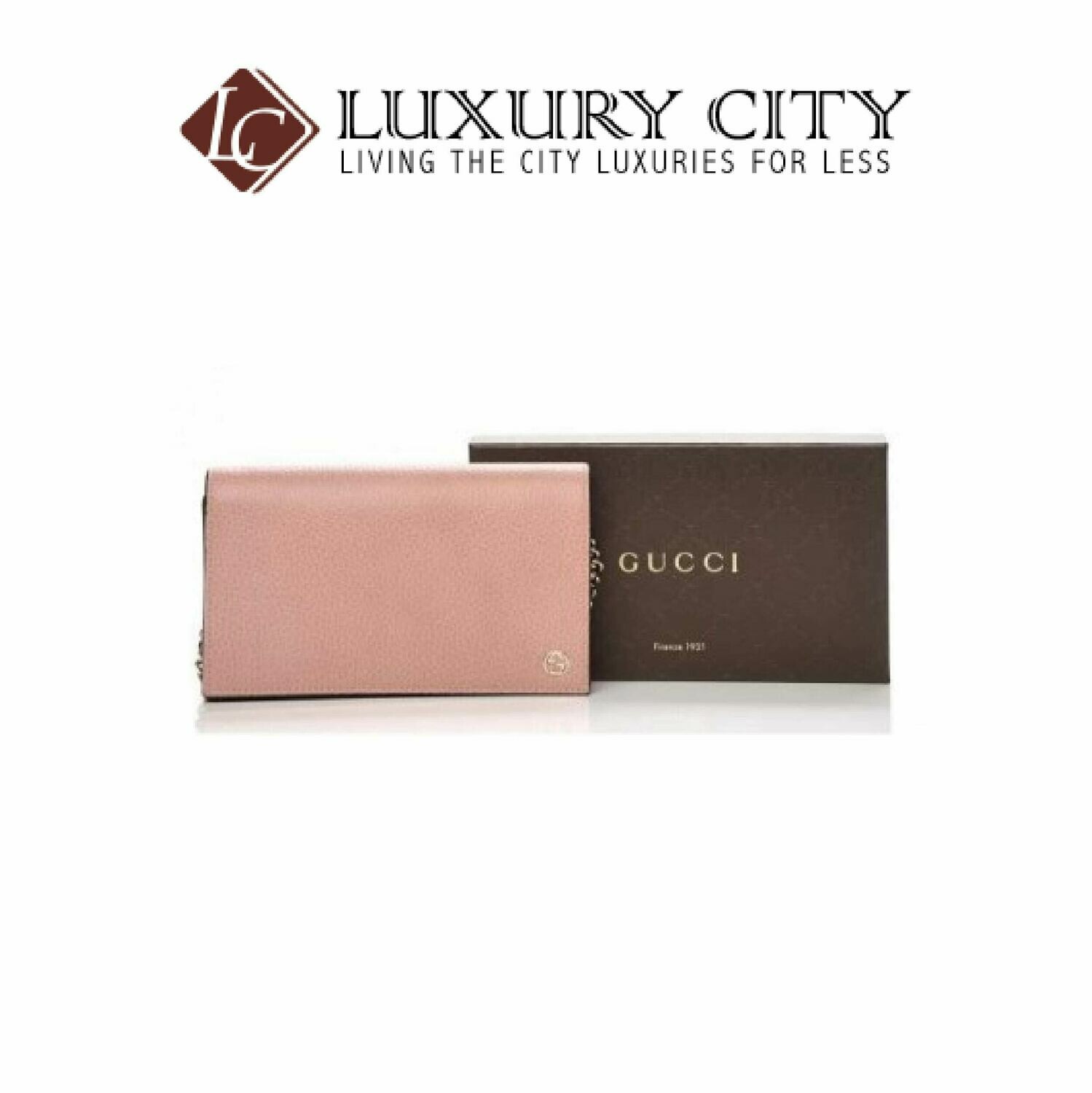 [Luxury City] Gucci Soft Pink Dollar Calf Pebbled Leather Wallet Chain Purse Handbag Gucci-493075