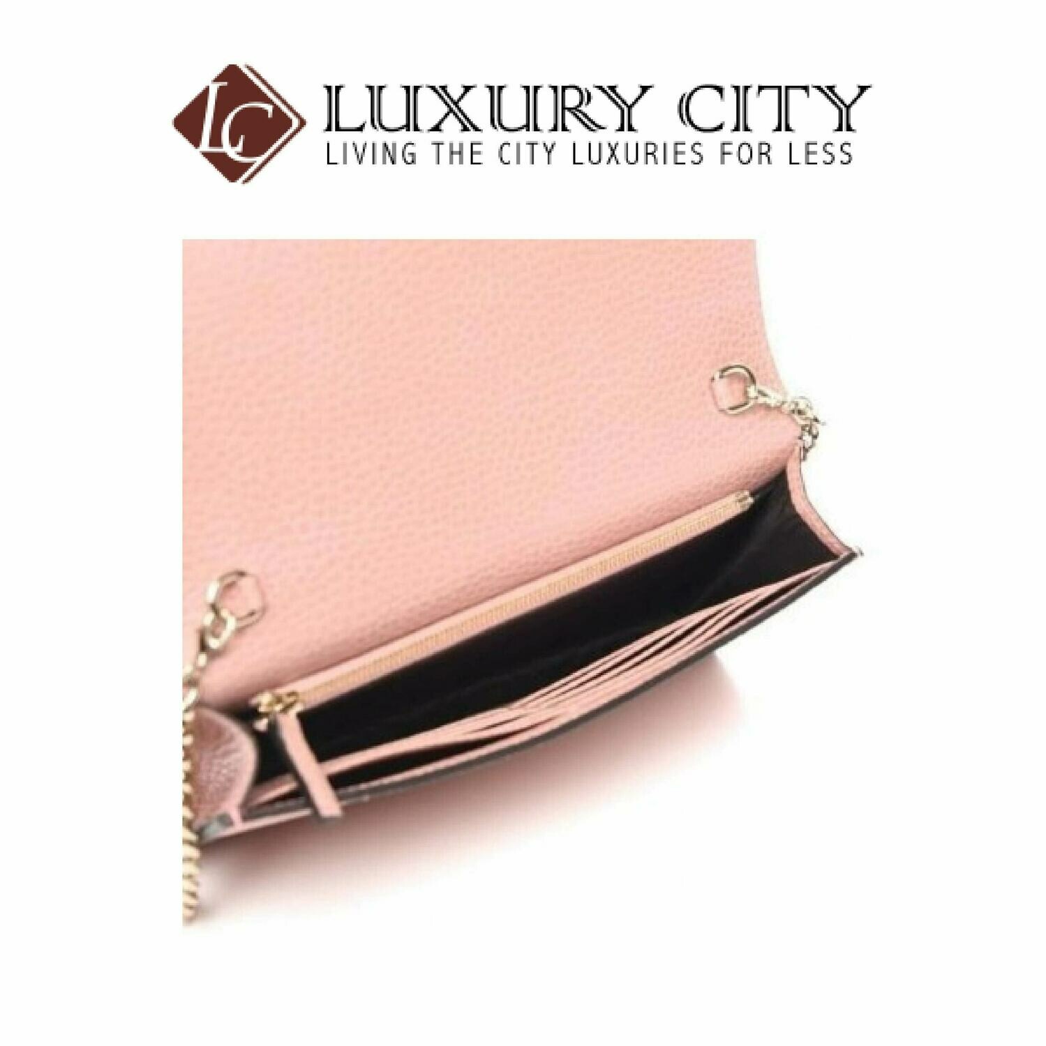 [Luxury City] Gucci Soft Pink Dollar Calf Pebbled Leather Wallet Chain Purse Handbag Gucci-493075