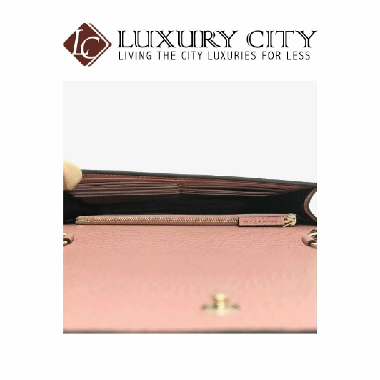 [Luxury City] Gucci Soft Pink Dollar Calf Pebbled Leather Wallet Chain Purse Handbag Gucci-493075
