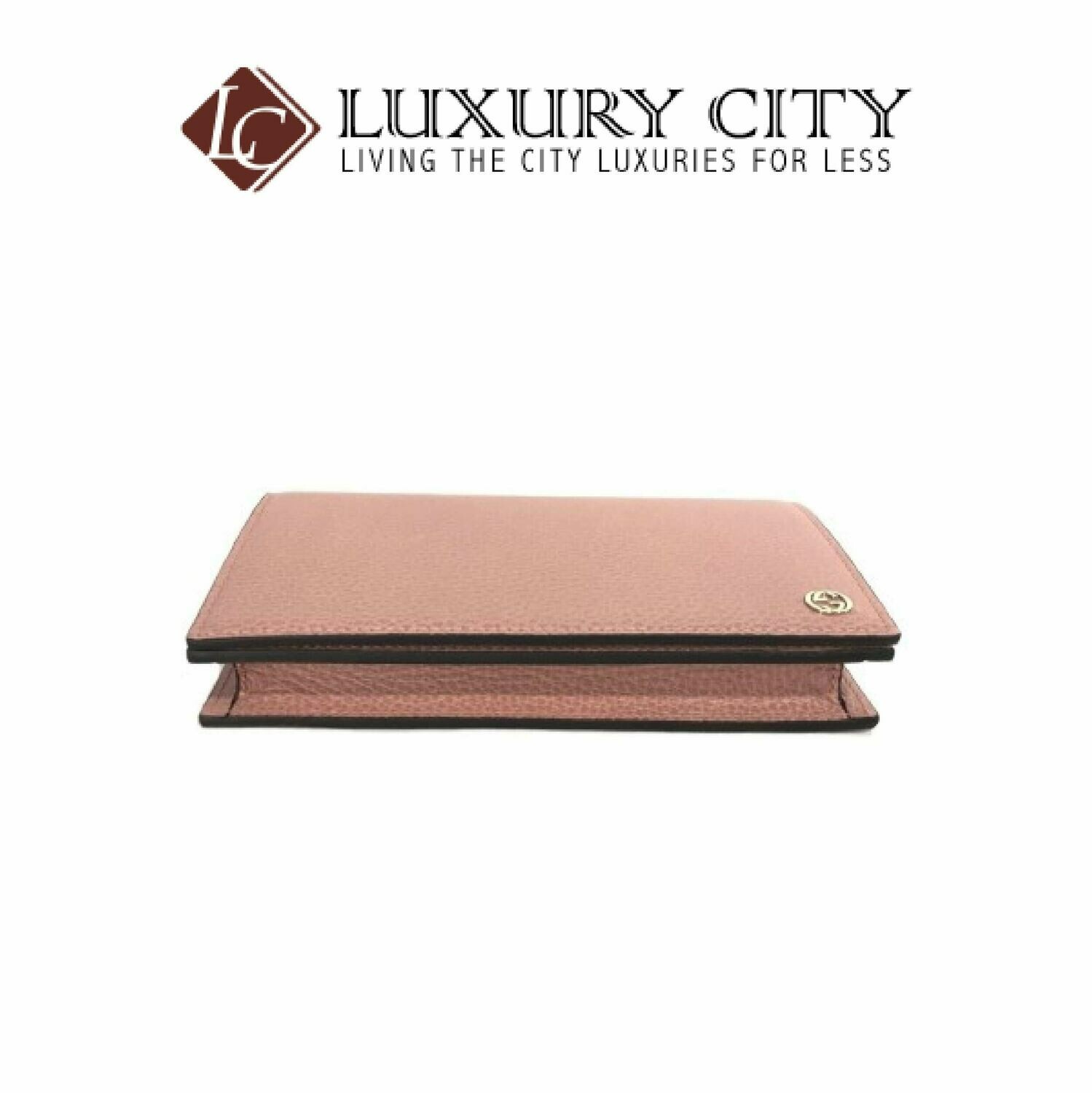 [Luxury City] Gucci Soft Pink Dollar Calf Pebbled Leather Wallet Chain Purse Handbag Gucci-493075