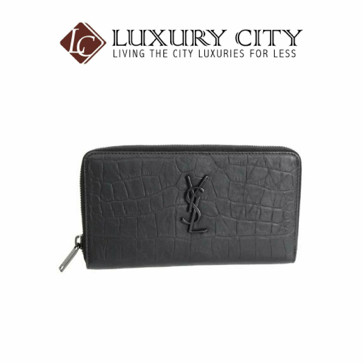 [Luxury City] Saint Laurent Monogram Zip Wallet In Crocodile Embossed Leather YSL-529899