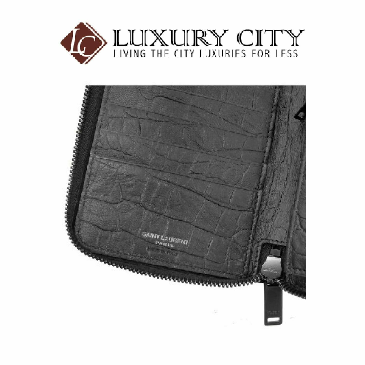 [Luxury City] Saint Laurent Monogram Zip Wallet In Crocodile Embossed Leather YSL-529899