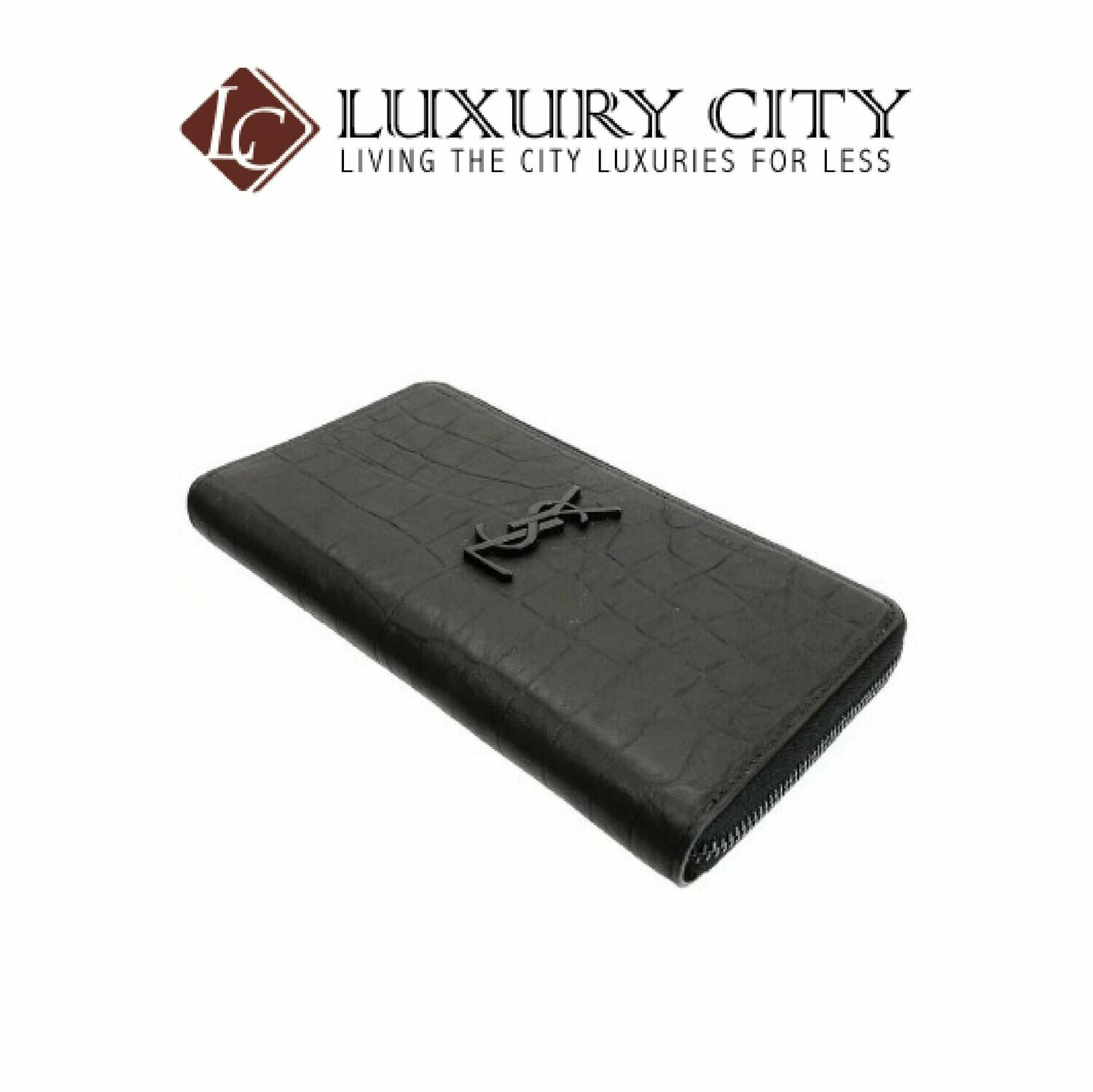 [Luxury City] Saint Laurent Monogram Zip Wallet In Crocodile Embossed Leather YSL-529899