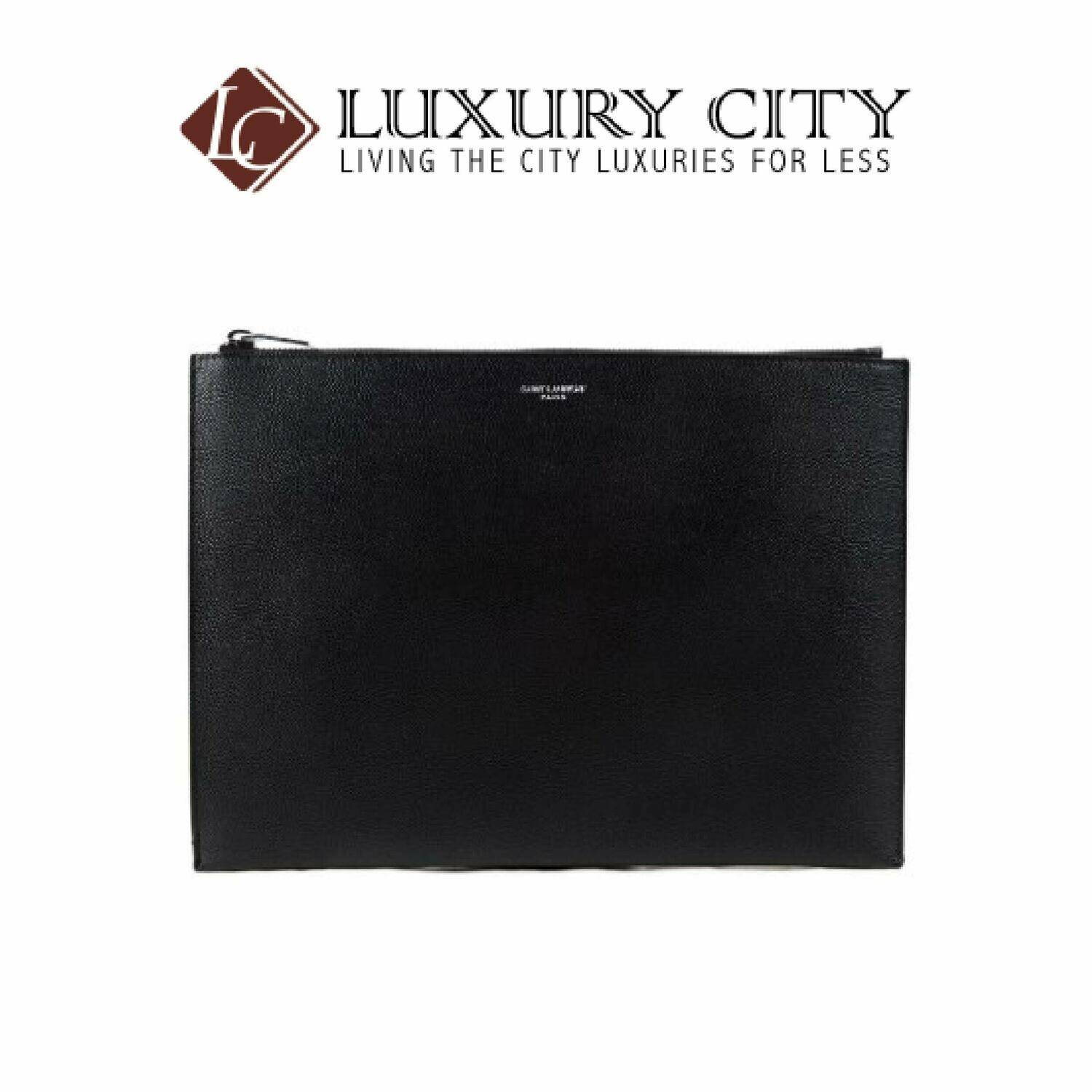 [Luxury City] Saint Laurent Zipped Tablet Holder In Grain De Pourde Embossed Leather Black YSL-397294