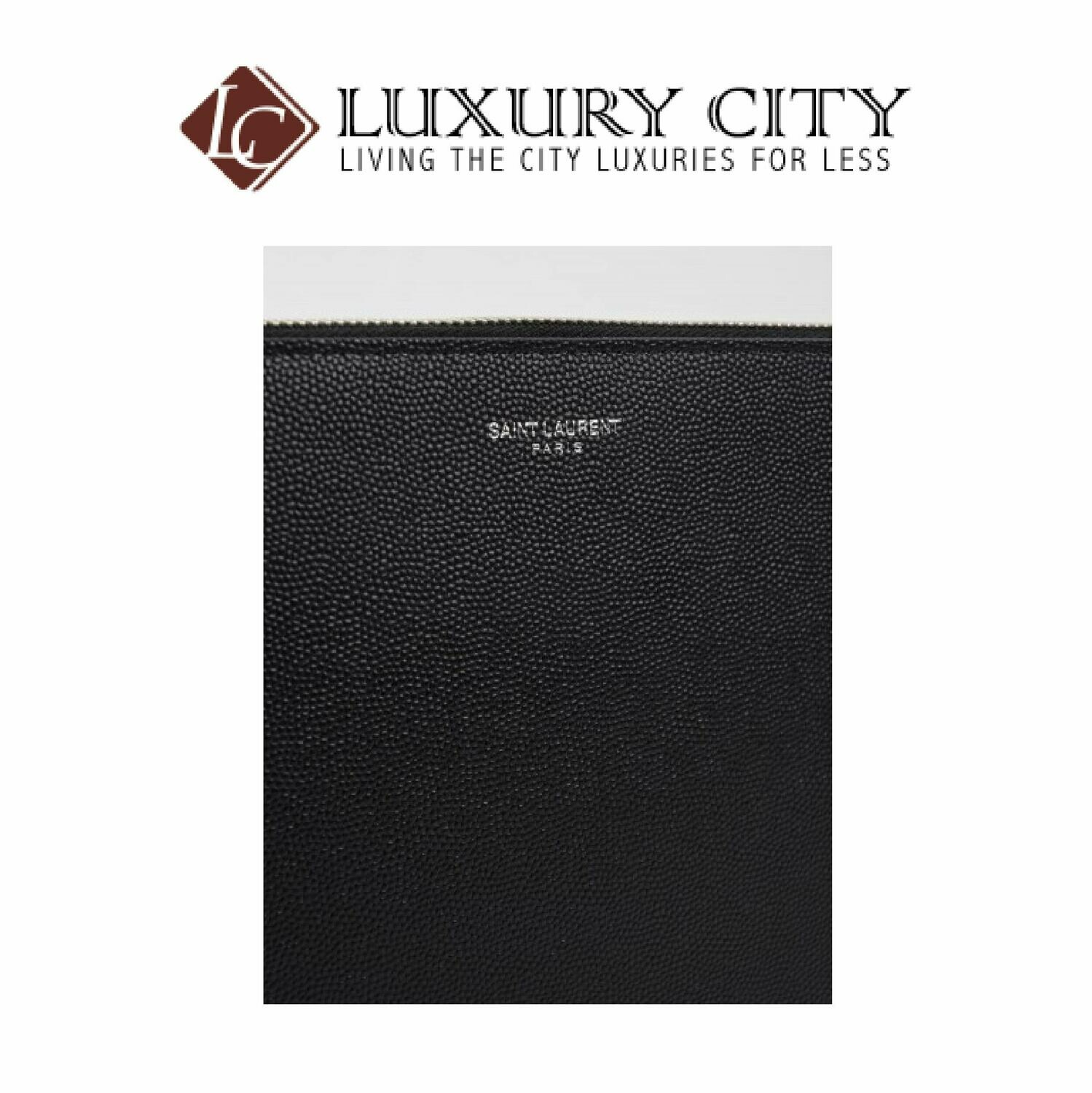 [Luxury City] Saint Laurent Zipped Tablet Holder In Grain De Pourde Embossed Leather Black YSL-397294