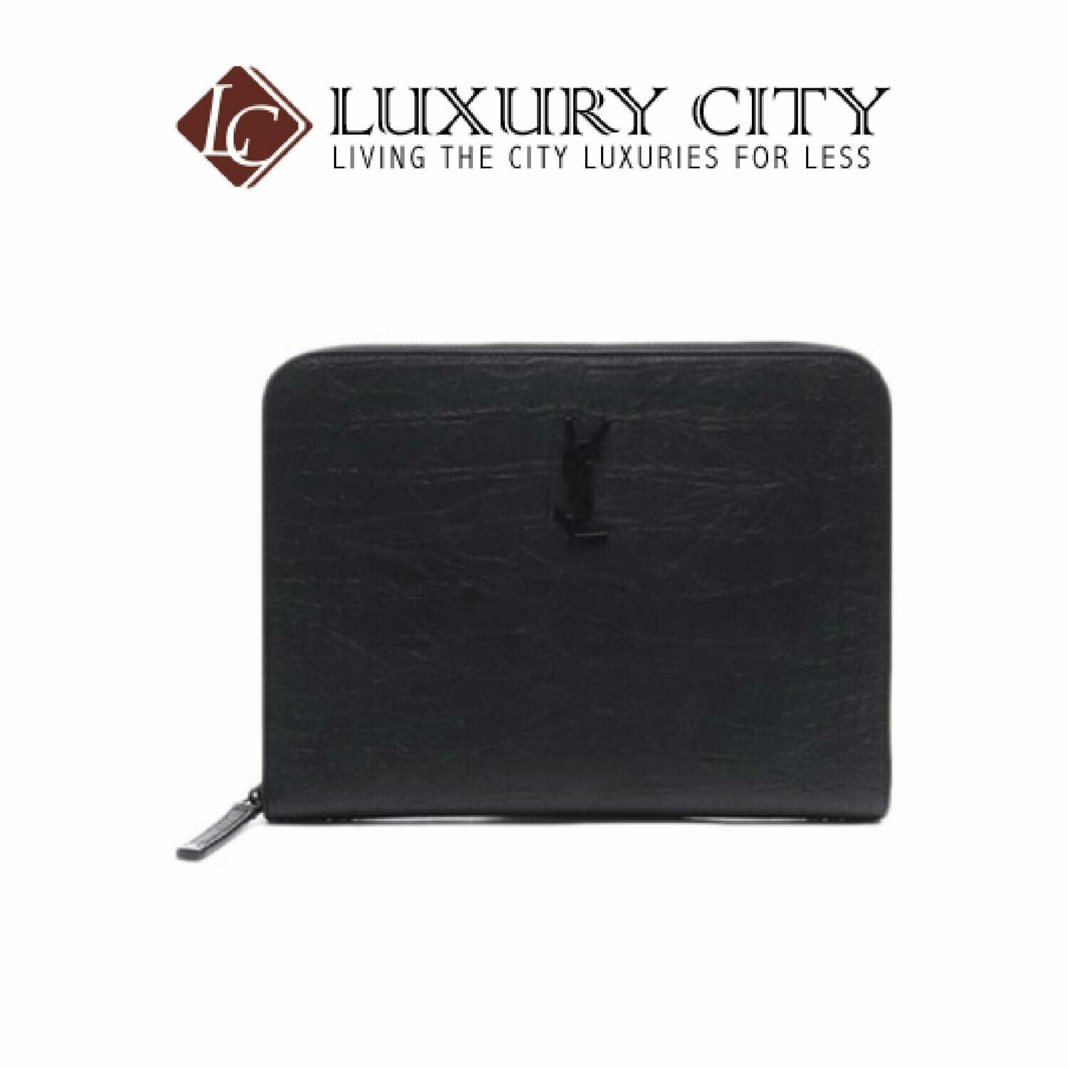 [Luxury City] Saint Laurent Monogram Tablet Holder In Crocodile Embossed Leather Black YSL-529862