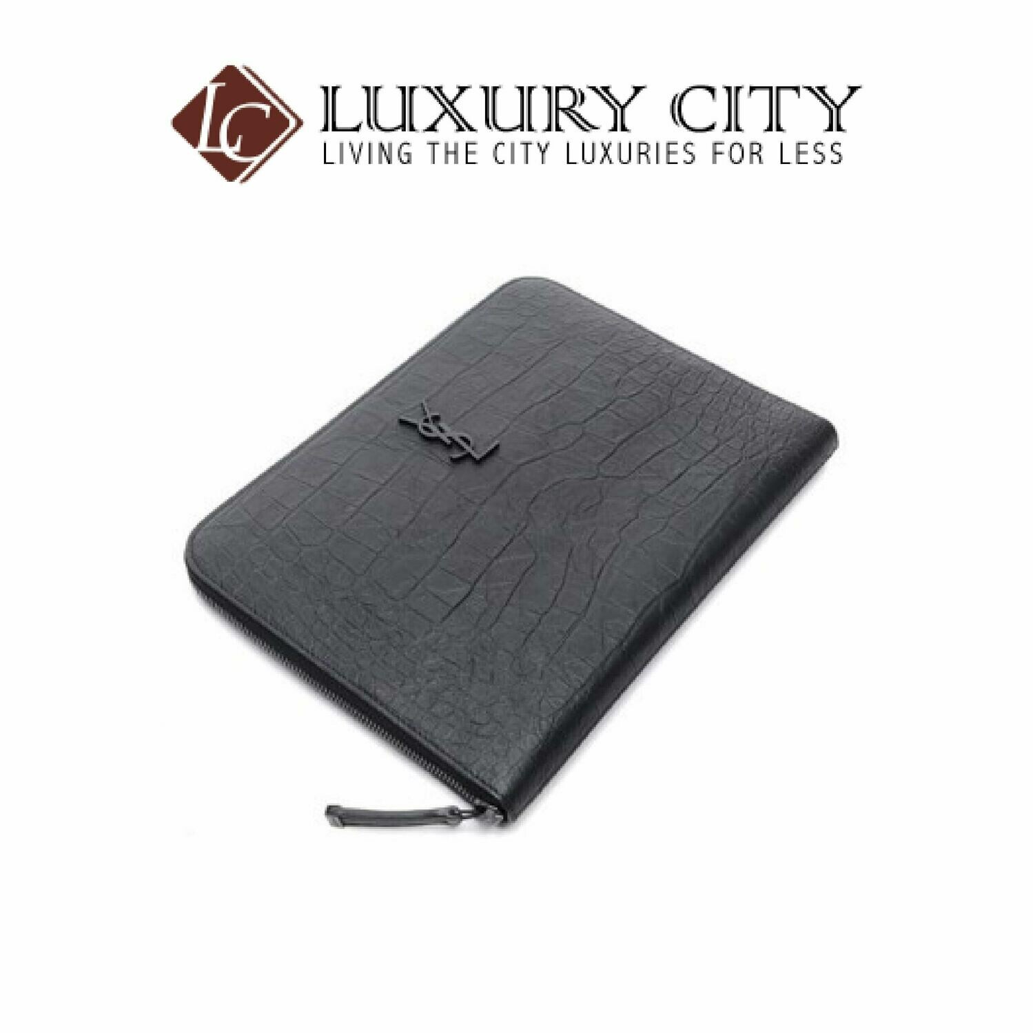 [Luxury City] Saint Laurent Monogram Tablet Holder In Crocodile Embossed Leather Black YSL-529862