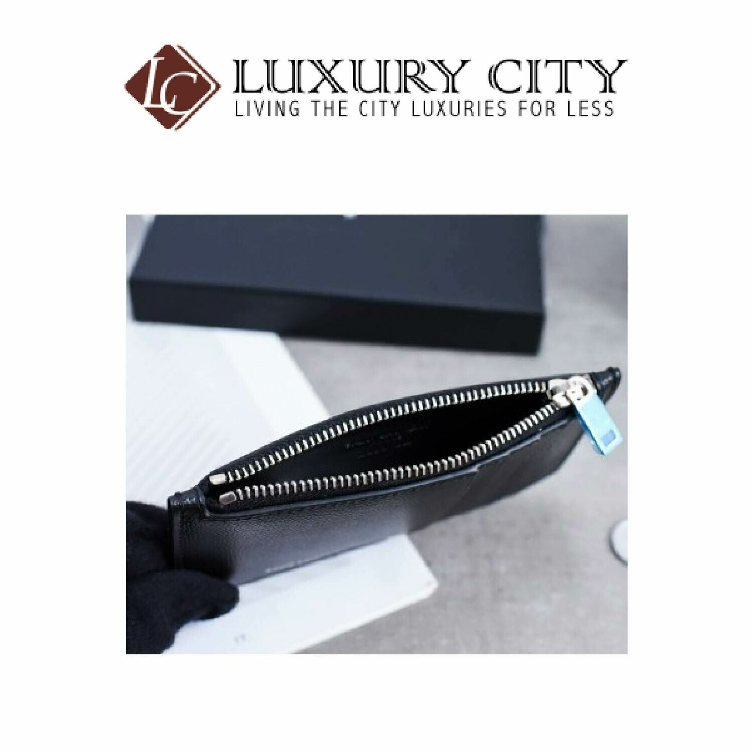 [Luxury City] Saint Laurent Fragment Card Case In Grain De Poudre Embossed Leather YSL-458589 Navy Blue