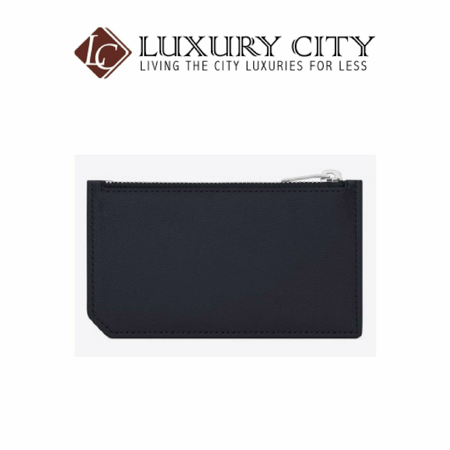 [Luxury City] Saint Laurent Fragment Card Case In Grain De Poudre Embossed Leather YSL-458589 Navy Blue