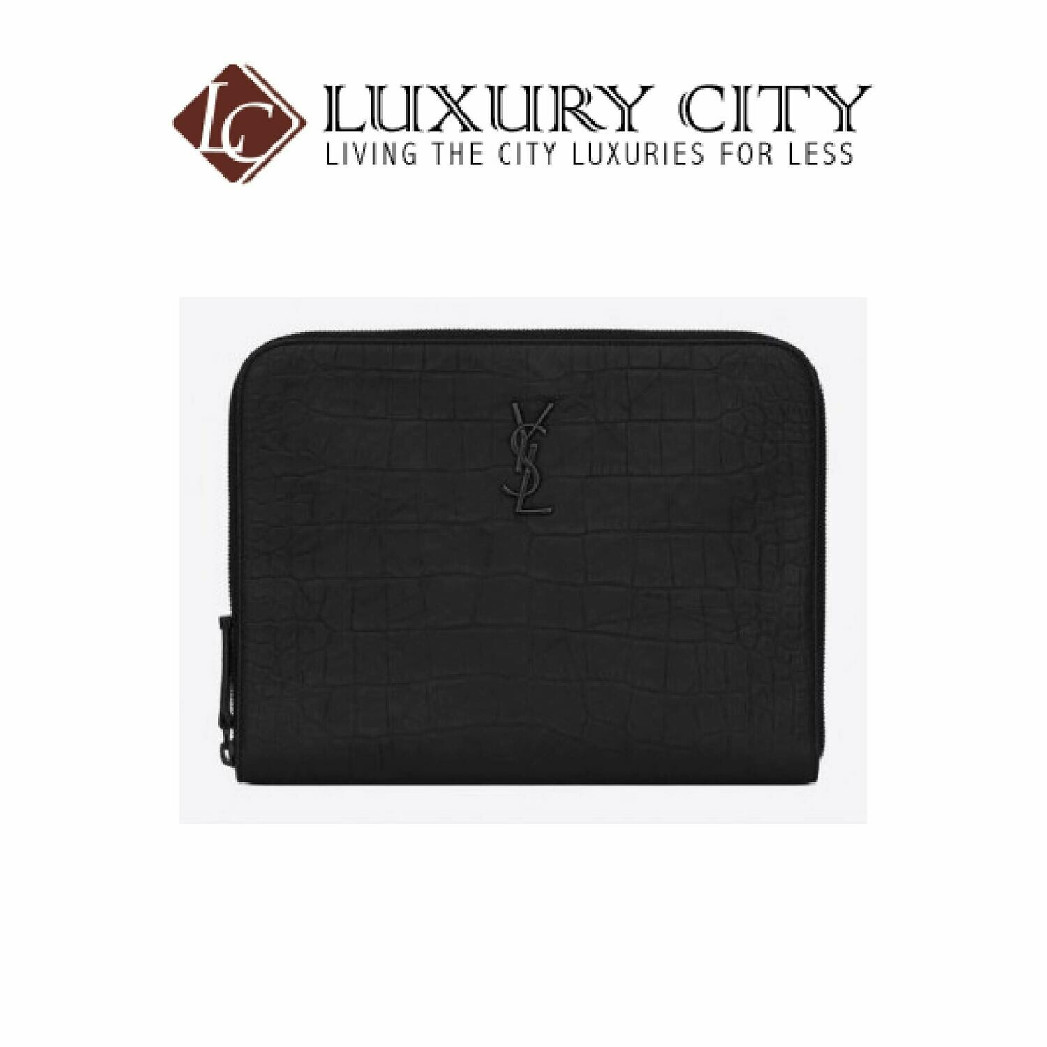 [Luxury City] Saint Laurent Monogram Tablet Holder In Crocodile Embossed Leather Black YSL-529862