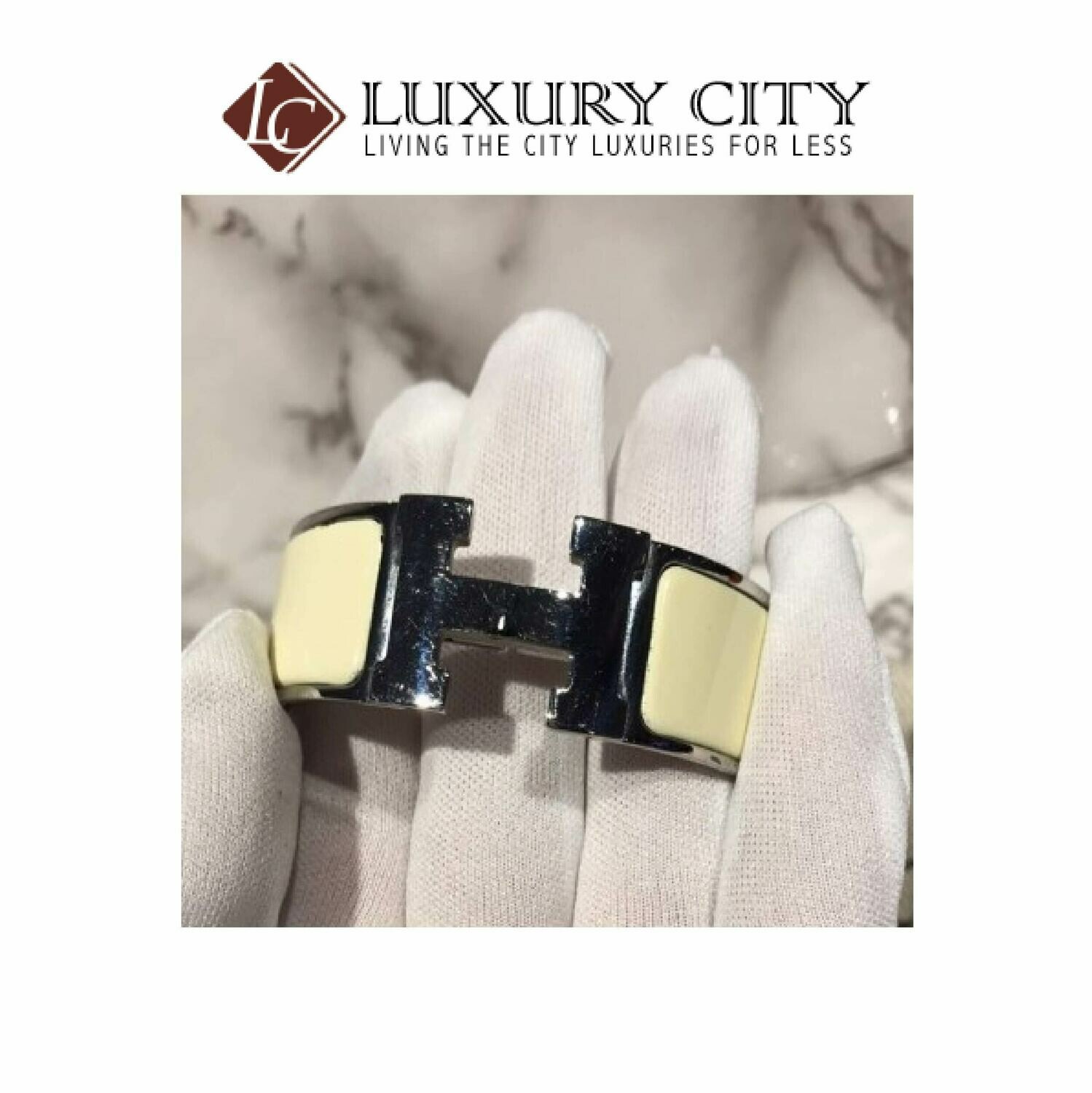 [Luxury City] Preloved Authentic Hermes White Chic Clac H Bracelet