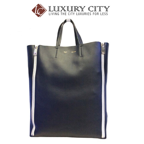 [Luxury City] Preloved Celine Black Leather Vertical Gusset Zip Cabas Tote Bag (Black)