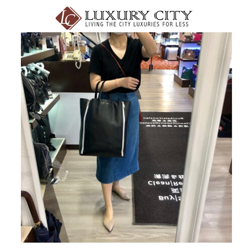 [Luxury City] Preloved Celine Black Leather Vertical Gusset Zip Cabas Tote Bag (Black)
